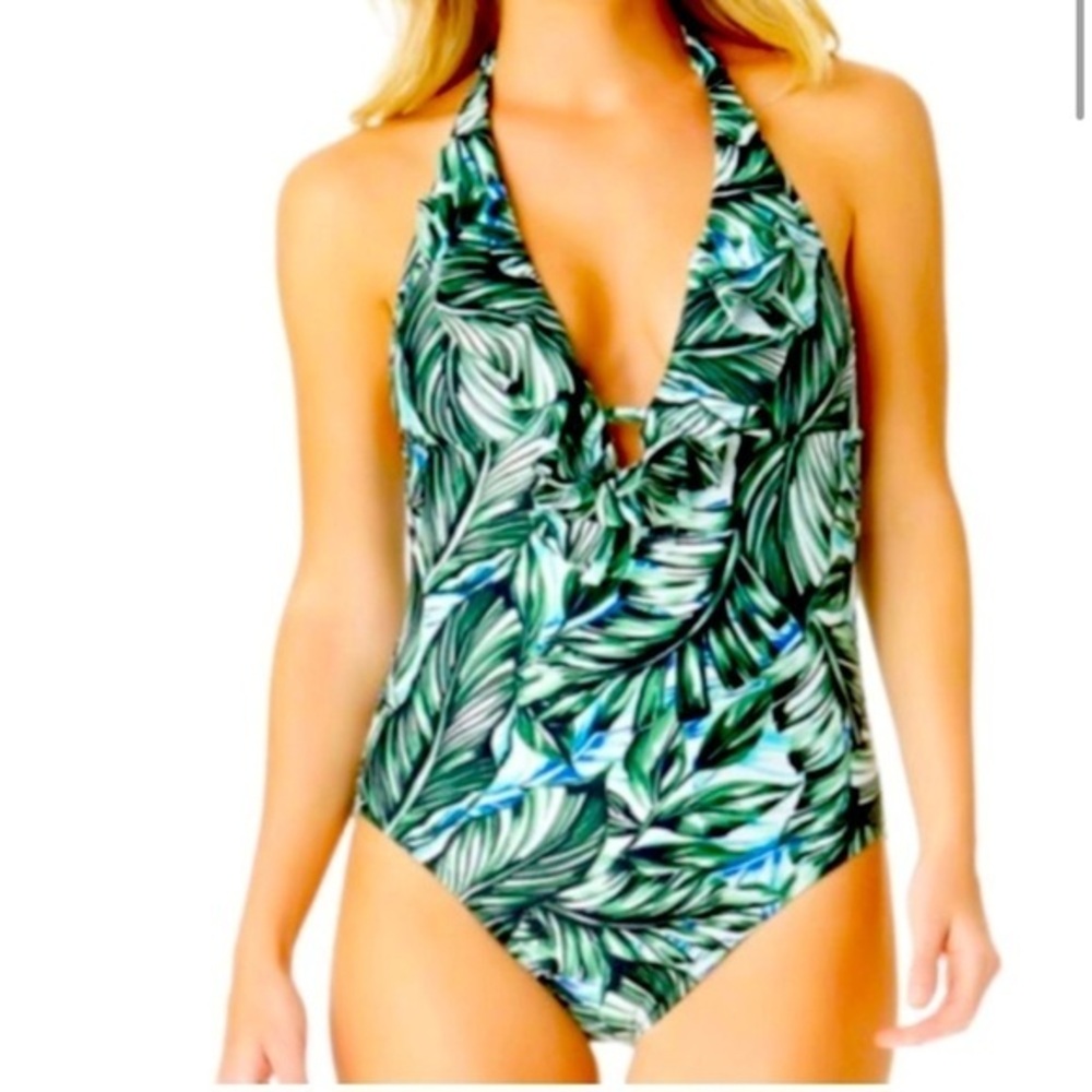 a.n.a Green Tropical Multi Palm Leaf Print One Piece Swimsuit, Women’s XL
